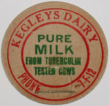 Vintage milk bottle cap KEGLEYS DAIRY Pure Milk Phone 7-F-12 Olympia Washington