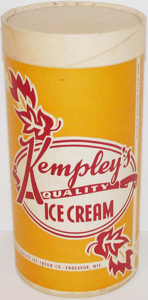 Vintage container KEMPLEYS ICE CREAM round half gallon Endeavor Wisconsin unused