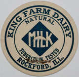 Vintage milk bottle cap KING FARM DAIRY Natural Rockford Illinois new old stock