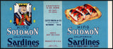 Vintage label KING SOLOMON California Sardines king pictured Getz Bros San Francisco