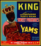 Vintage label KING Sweet Potatoes boy pictured St Landry Sunset Louisiana n-mint+