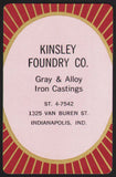 Vintage playing card KINSLEY FOUNDRY CO Iron Castings Indianapolis Indiana