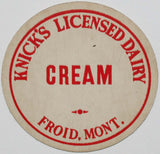 Vintage milk bottle cap KNICKS LICENSED DAIRY Cream Froid Montana new old stock