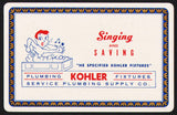 Vintage playing card KOHLER Plumbing Fixtures bathtub blue border Service Supply