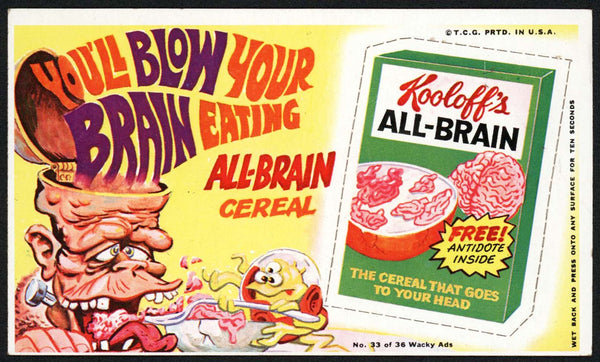 Vintage WACKY AD No 33 of 36 Kooloffs All-Brain Topps original from 1969 T.C.G.