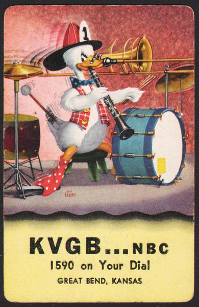 Vintage playing card KVGB radio NBC 1590 duck William Layne Great Bend Kansas