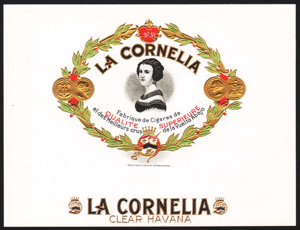 Vintage label LA CORNELIA cigar box inner woman pictured embossed new old stock