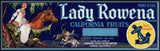 Vintage label LADY ROWENA California Fruits woman on horse knights Ivanhoe n-mint+