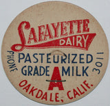 Vintage milk bottle cap LAFAYETTE DAIRY Phone 3011 Oakdale California unused