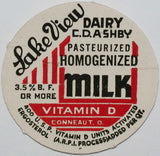Vintage milk bottle cap LAKE VIEW DAIRY Vitamin D Conneaut Ohio C D Ashby unused