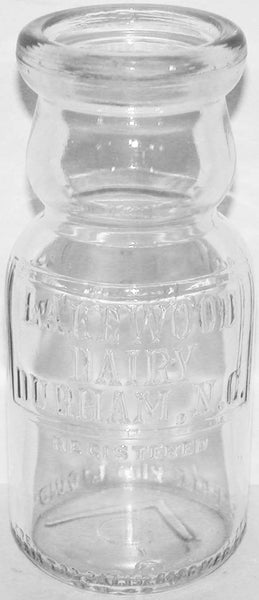 Vintage milk bottle LAKEWOOD DAIRY embossed cream top half pint 1934 Durham NC