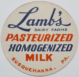 Vintage milk bottle cap LAMBS DAIRY FARMS Susquehanna Pennsylvania new old stock