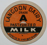 Vintage milk bottle cap LANGDON DAIRY Inspected by State Dept of Agric unused