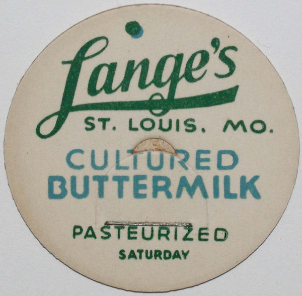 Vintage milk bottle cap LANGES Buttermilk for Saturday St Louis Missouri unused