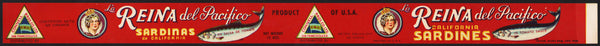 Vintage label LA REINA DEL PACIFICO California Sardines Connell San Francisco