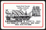 Vintage single playing card LAUBENSTEIN and PORTZ INC cement mixer Hartford Wisconsin