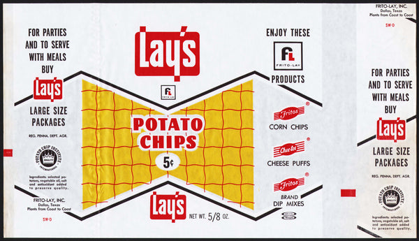 Vintage bag LAYS POTATO CHIPS 5 cents flat unassembled Frito-Lay Dallas Texas