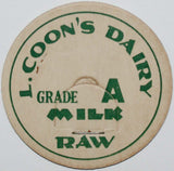 Vintage milk bottle cap L COONS DAIRY Grade A Raw Milk unused new old stock