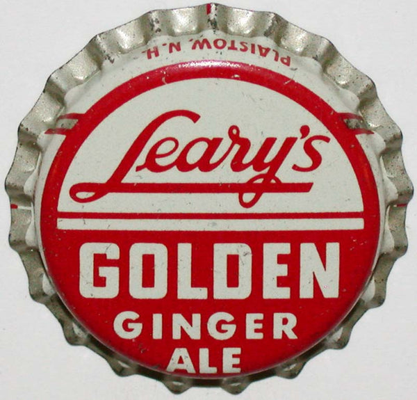 Vintage soda pop bottle cap LEARYS GOLDEN GINGER ALE Plaistow NH cork unused