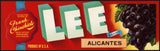 Vintage label LEE ALICANTES grapes Frank Chinchiolo Stockton California unused