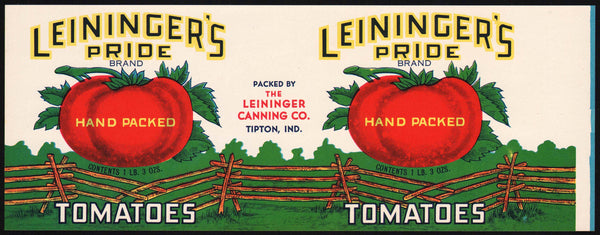 Vintage label LEININGERS PRIDE Tomatoes fence pictured Tipton Indiana n-mint+
