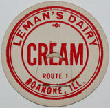 Vintage milk bottle cap LEMANS DAIRY Cream Roanoke Illinois unused new old stock