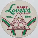 Vintage milk bottle cap LEVERS DAIRY Tel 565 Lewiston Maine unused new old stock
