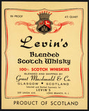 Vintage label LEVINS Blended Scotch Whiskey Macdonald Long Branch New Jersey