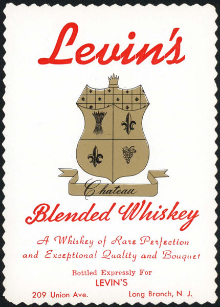 Vintage label LEVINS Blended Whiskey #1 Long Branch New Jersey unused n-mint+