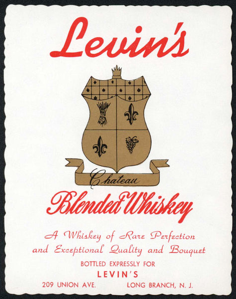 Vintage label LEVINS Blended Whiskey #2 Long Branch New Jersey unused n-mint+