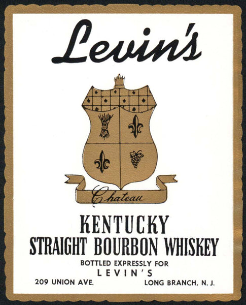 Vintage label LEVINS Kentucky Whiskey Long Branch #1 New Jersey unused n-mint+
