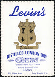 Vintage label LEVINS London Dry Gin Long Branch New Jersey new old stock n-mint+
