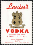 Vintage label LEVINS Vodka #1 Long Branch New Jersey unused new old stock n-mint+