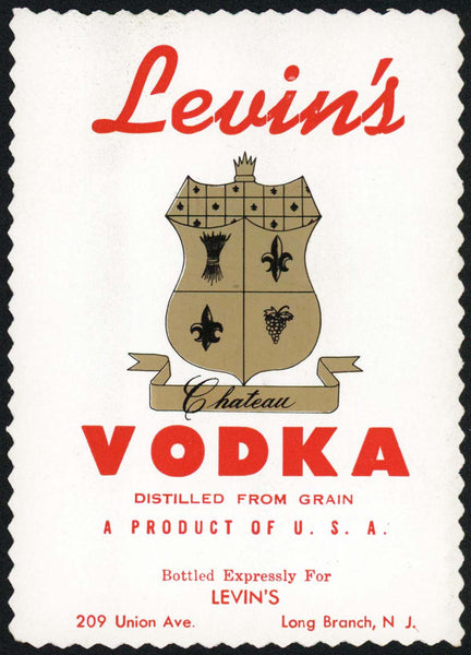 Vintage label LEVINS Vodka #1 Long Branch New Jersey unused new old stock n-mint+
