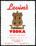 Vintage label LEVINS Vodka #2 Long Branch New Jersey unused new old stock n-mint+