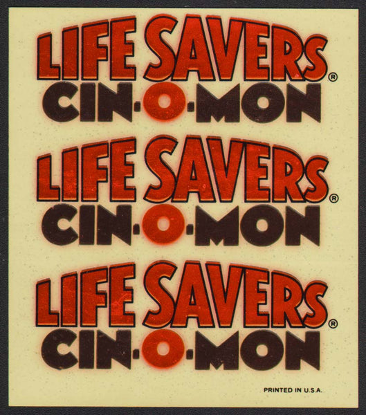 Vintage decal LIFE SAVERS Cin O Mon for countertop display unused excellent++