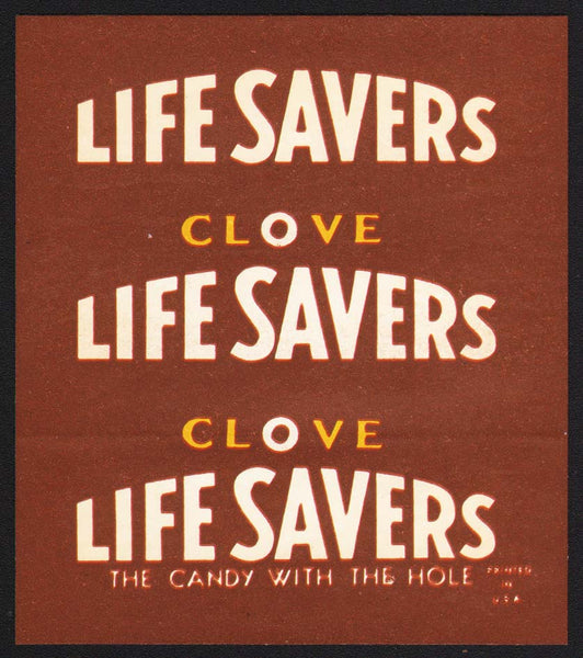 Vintage decal LIFE SAVERS Clove for countertop display new old stock n-mint