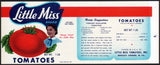 Vintage label LITTLE MISS Tomatoes woman pictured Berkeley Springs West Virginia