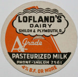Vintage milk bottle cap LOFLANDS DAIRY Buttermilk Shiloh Ohio new old stock