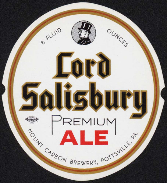 Vintage label LORD SALISBURY ALE beer Mount Carbon Brewery Pottsville PA n-mint+