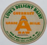 Vintage milk bottle cap LOVES DELIGHT DAIRY Wetzel County New Martinsville WV