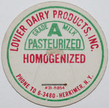 Vintage milk bottle cap LOVIER DAIRY PRODUCTS Herkimer New York new old stock