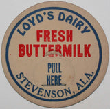 Vintage milk bottle cap LOYDS DAIRY Fresh Buttermilk Stevenson Alabama unused