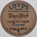 Vintage milk bottle cap LOYDS DAIRY Chocolate Stevenson Alabama new old stock