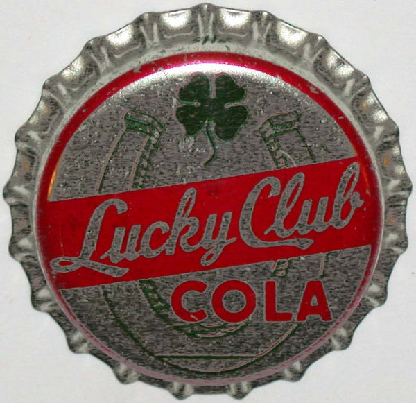 Vintage soda pop bottle cap LUCKY CLUB COLA horseshoe 4 leaf clover cork unused