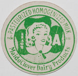 Vintage milk bottle cap MAID O' CLOVER DAIRY woman pictured Yakima Washington