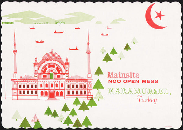 Vintage placemat MAINSITE NCO Open Mess Hagia Sophia pictured Karamursel Turkey