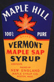 Vintage label MAPLE HILL Vermont Maple Sap Syrup Boston Massachusetts n-mint+