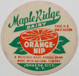 Vintage milk bottle cap MAPLE RIDGE DAIRY Orange Nip Huson Johnson City New York
