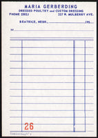 Vintage receipt MARIA GERBERDING Dressed Poultry Beatrice Nebraska 1950s n-mint+